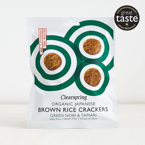 Clearspring Organic Japanese Brown Rice Crackers - Green Nori & Tamari 40g